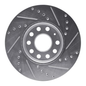 Audi A3 Brake Rotor (1) - Front Left - R1 Concepts - Drilled & Slotted - Silver - `05-`25